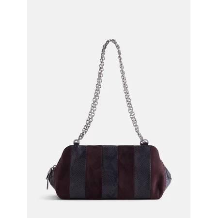 Scoop Women's Faux Snakeskin Chain Shoulder Bag, Dark Brown | Walmart (US)