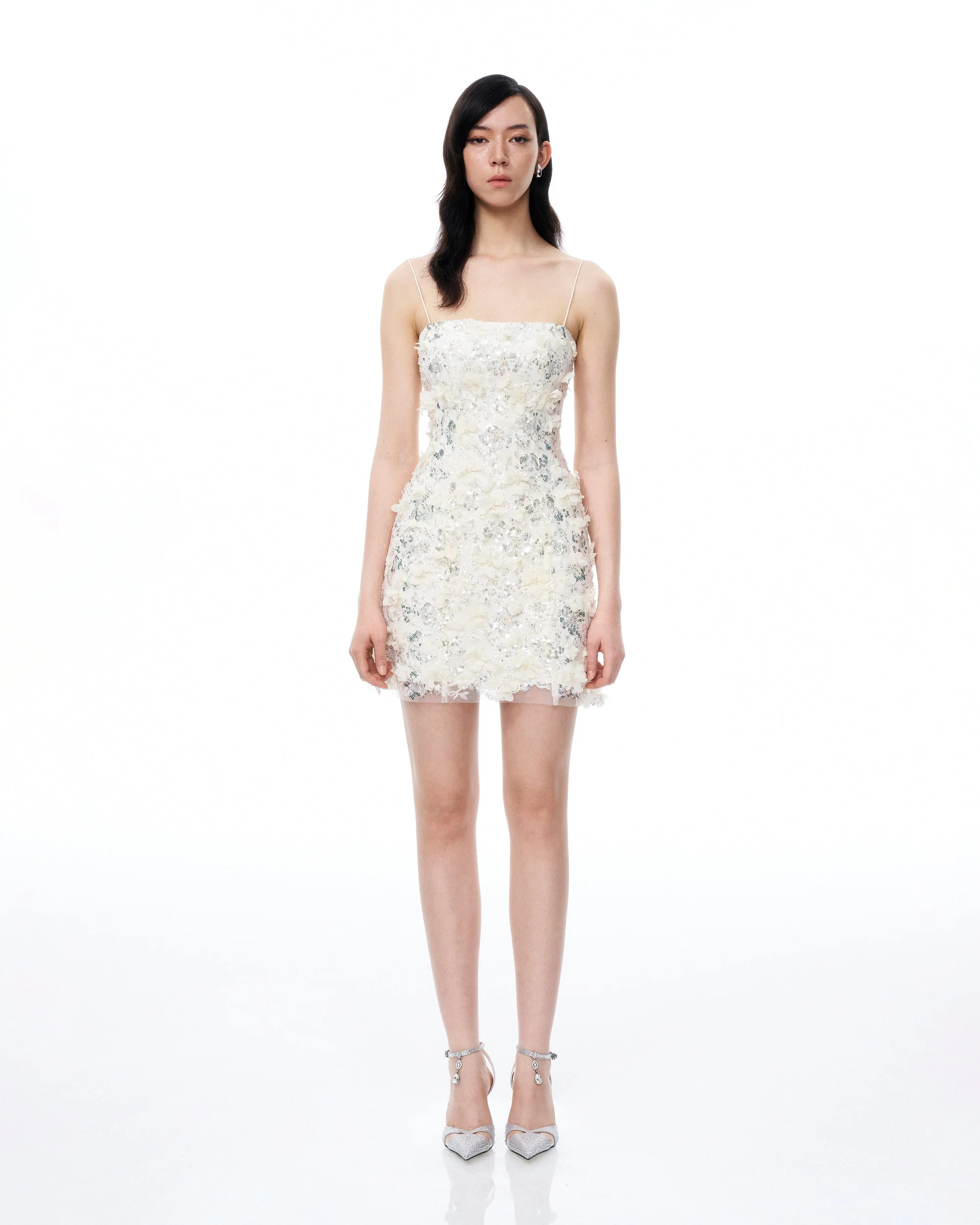 Lysandra 3D Floral Sequin Mini Dress - White | JW PEI US