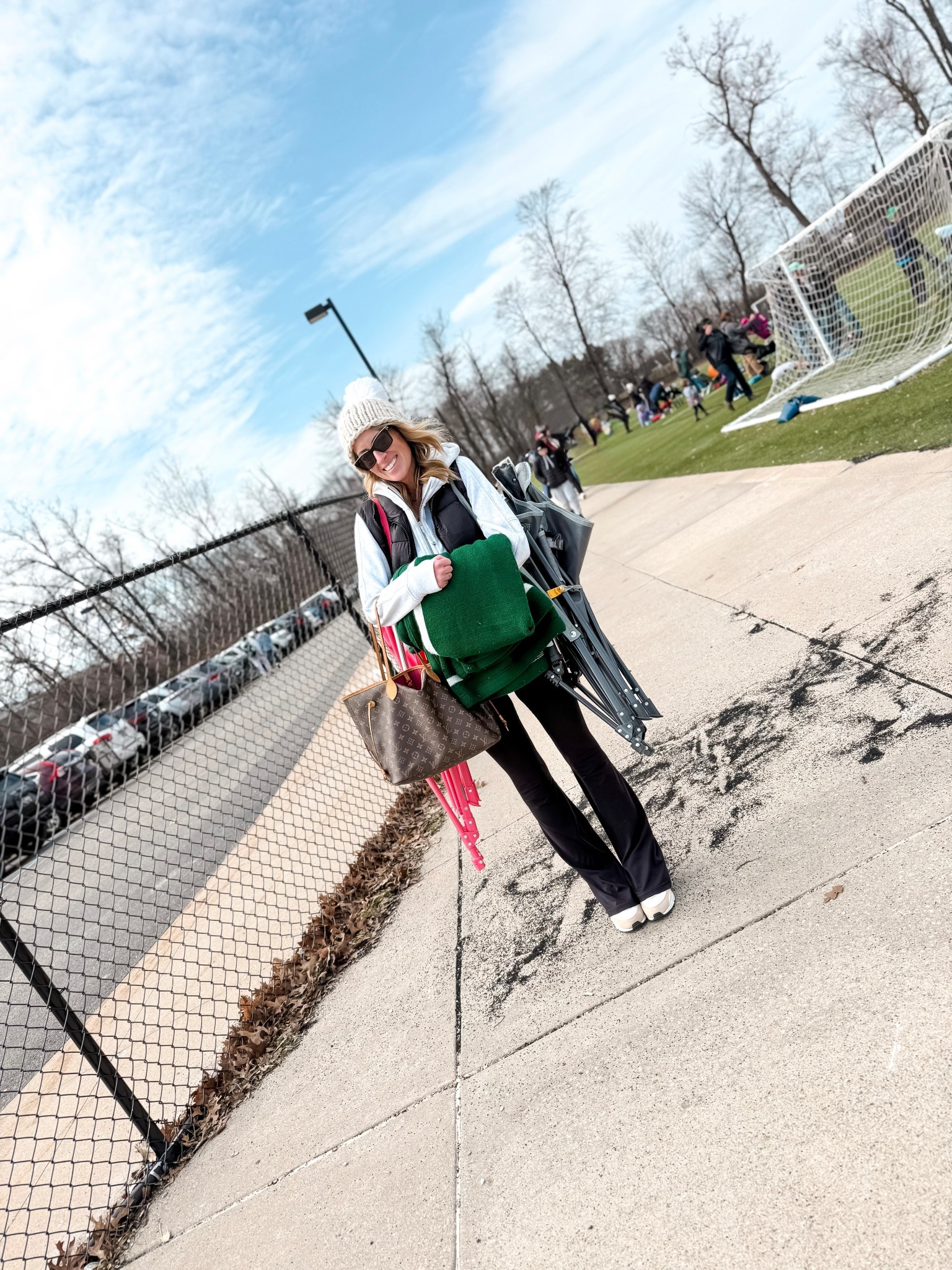 Early spring soccer mom style for chilly and cold games and sideline tournaments 
GCi outdoor chair and hand warmers 