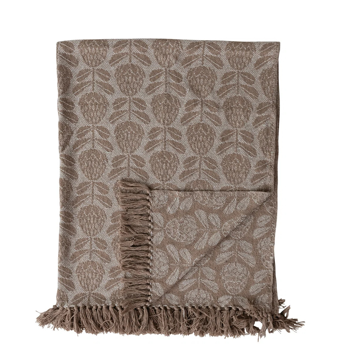 Woven Cotton Blend Jacquard Throw With Floral Pattern And Fringe | Wayfair North America
