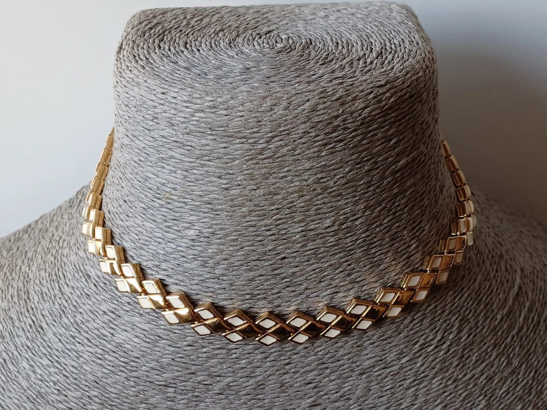 D'ORLAN Elegant Gold Tone and White Enamel Necklace - Etsy | Etsy (US)