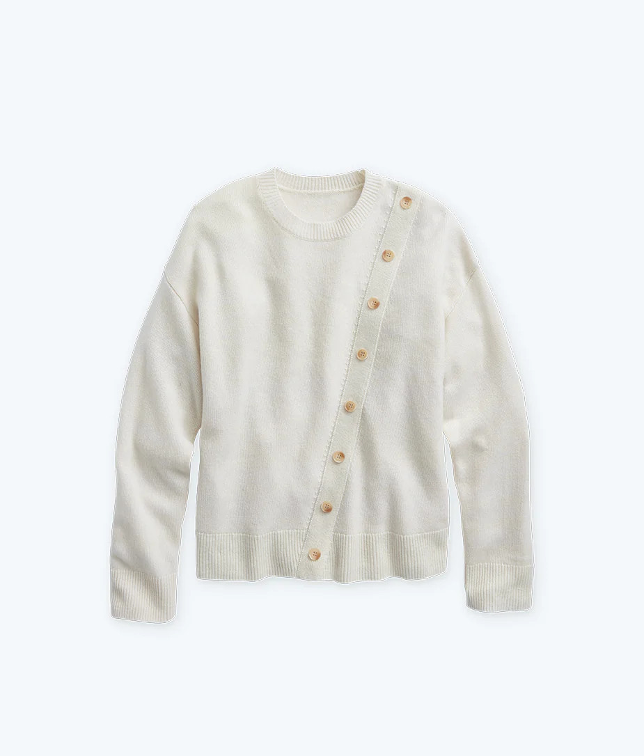 The Luxe Cashmere Blend Button Crewneck - Praline | SummerSalt