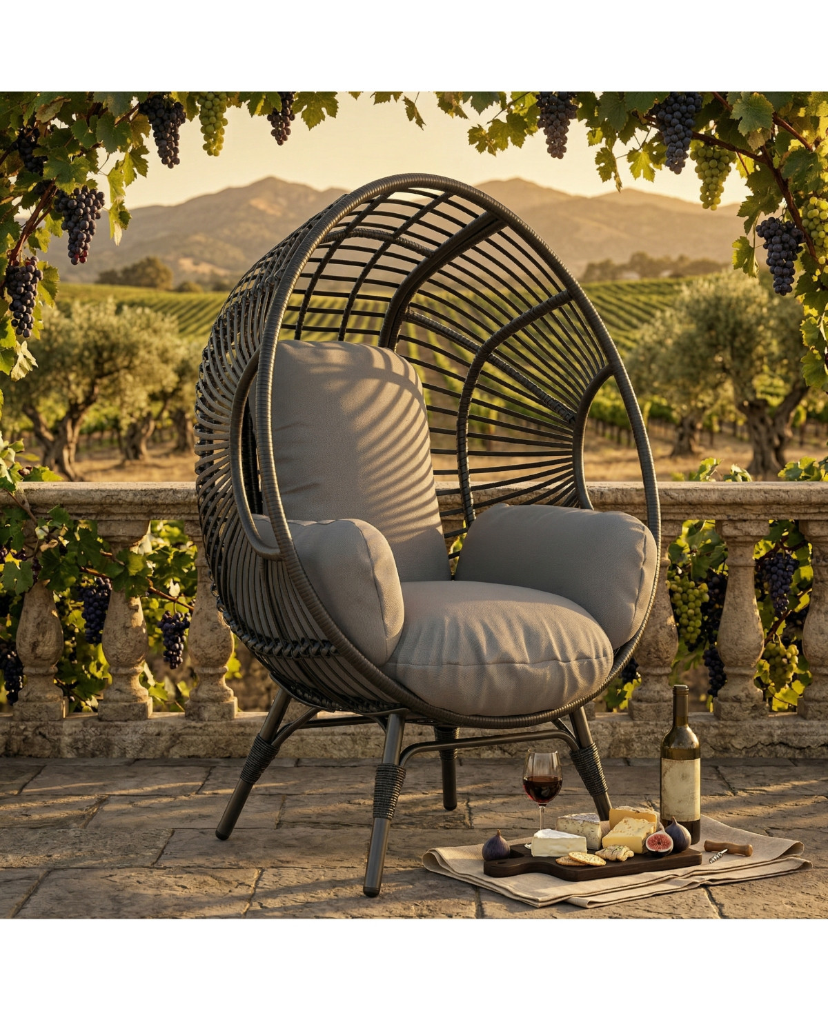 Rainsken Oversized Pe Rattan Egg Chair, Indoor Outdoor Patio Swing with 8-Inch Thick Cushion, 400lb Capacity for Living Room, Balcony and Backyard | Macy's