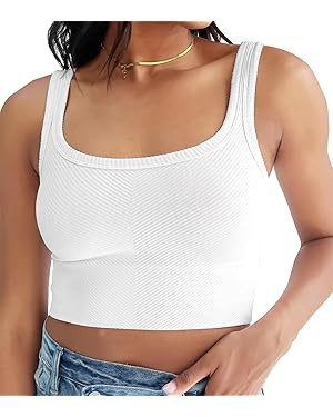 CYVESOULA Women's Sexy Scoop Neck Sleeveless Crop Tops Seamless Ribbed Crop Tank Tops Fitted Crop... | Amazon (US)