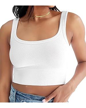 CYVESOULA Women's Sexy Scoop Neck Sleeveless Crop Tops Seamless Ribbed Crop Tank Tops Fitted Crop... | Amazon (US)