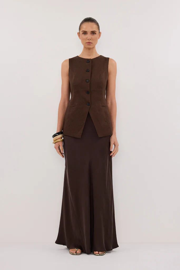 ALESSIA BITTER CHOC LINEN VEST | DISSH