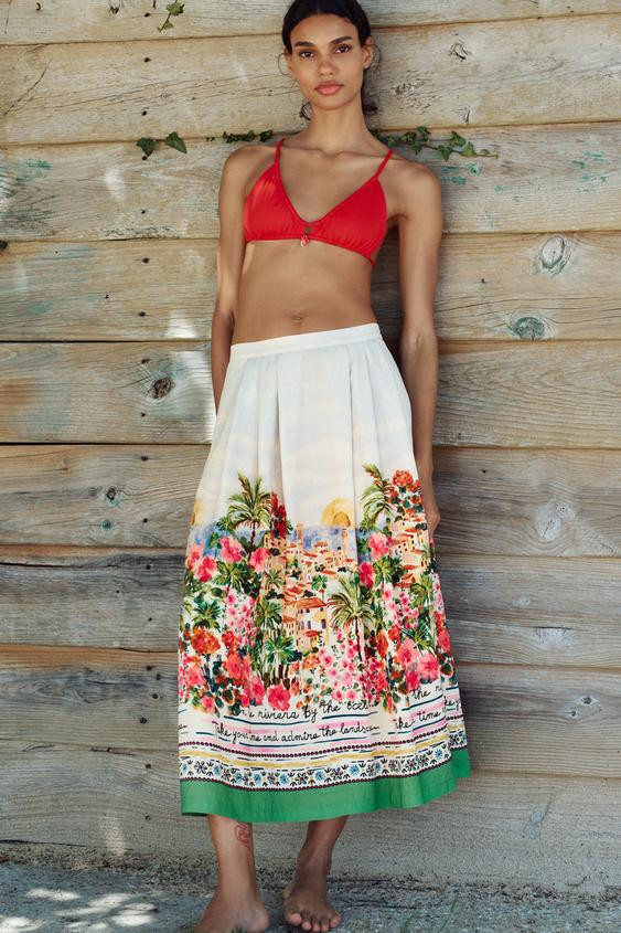 PRINTED LAYERED MIDI SKIRT | Zara US