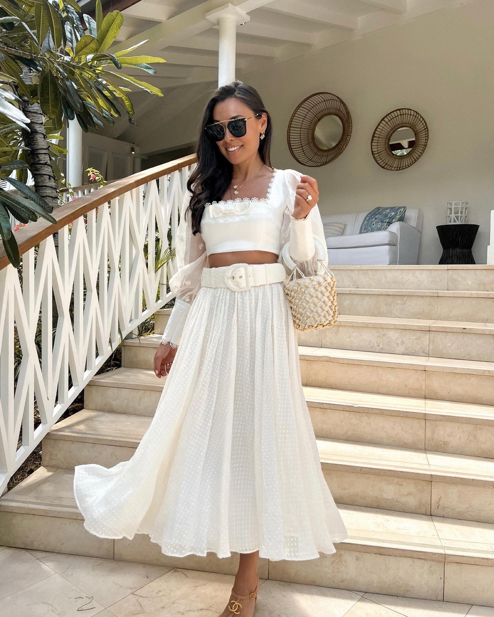 Kat Jamieson wears a white Zimmermann crop top and midi skirt in St. Barths. White outfit, vacation style, flowy skirt.

#LTKSeasonal #LTKtravel #LTKstyletip