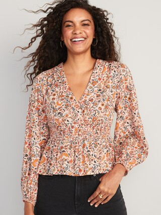 Puff-Sleeve Floral Smocked Peplum Blouse for Women | Old Navy (CA)