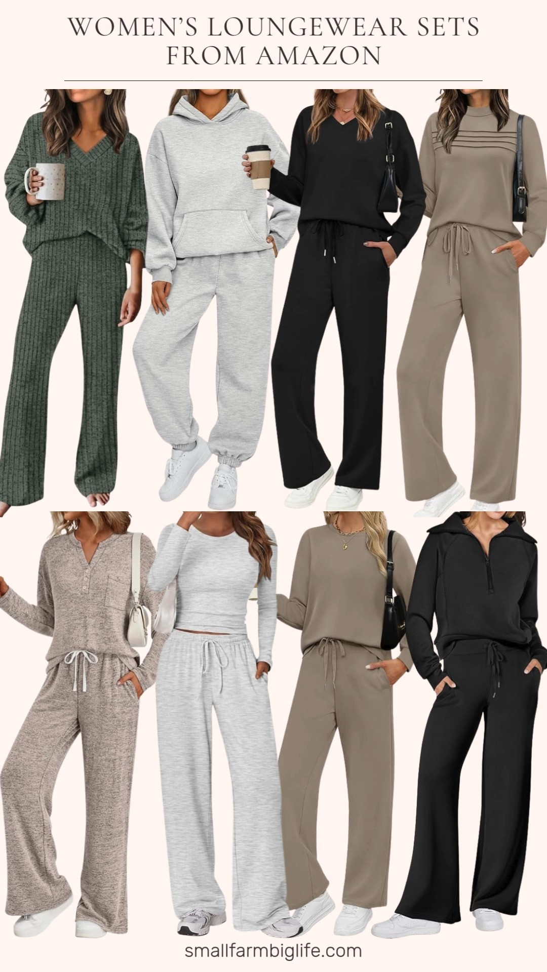 Cozy season uniform unlocked. 🤍 These Amazon loungewear sets (grey, tan, black & green) are lightweight, comfy, and so easy for casual two-piece outfits you can wear all day. This is what I will be wearing all winter long! 

 #LTKOver40 #LTKSaleAlert #LTKFindsUnder50