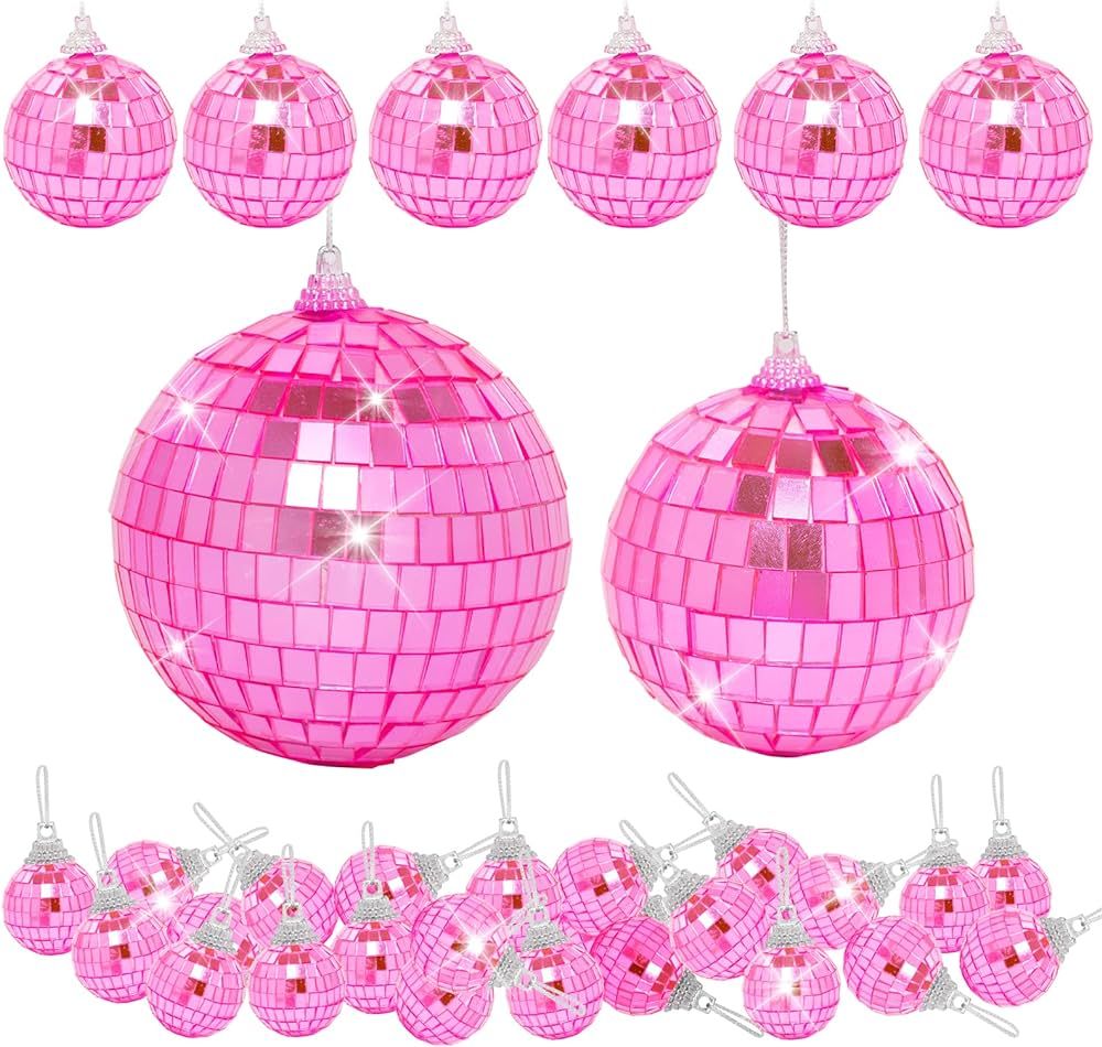 32 Pack Mini Disco Balls Decorations Different Sizes Mirror Ball with Hanging String Small Disco ... | Amazon (US)