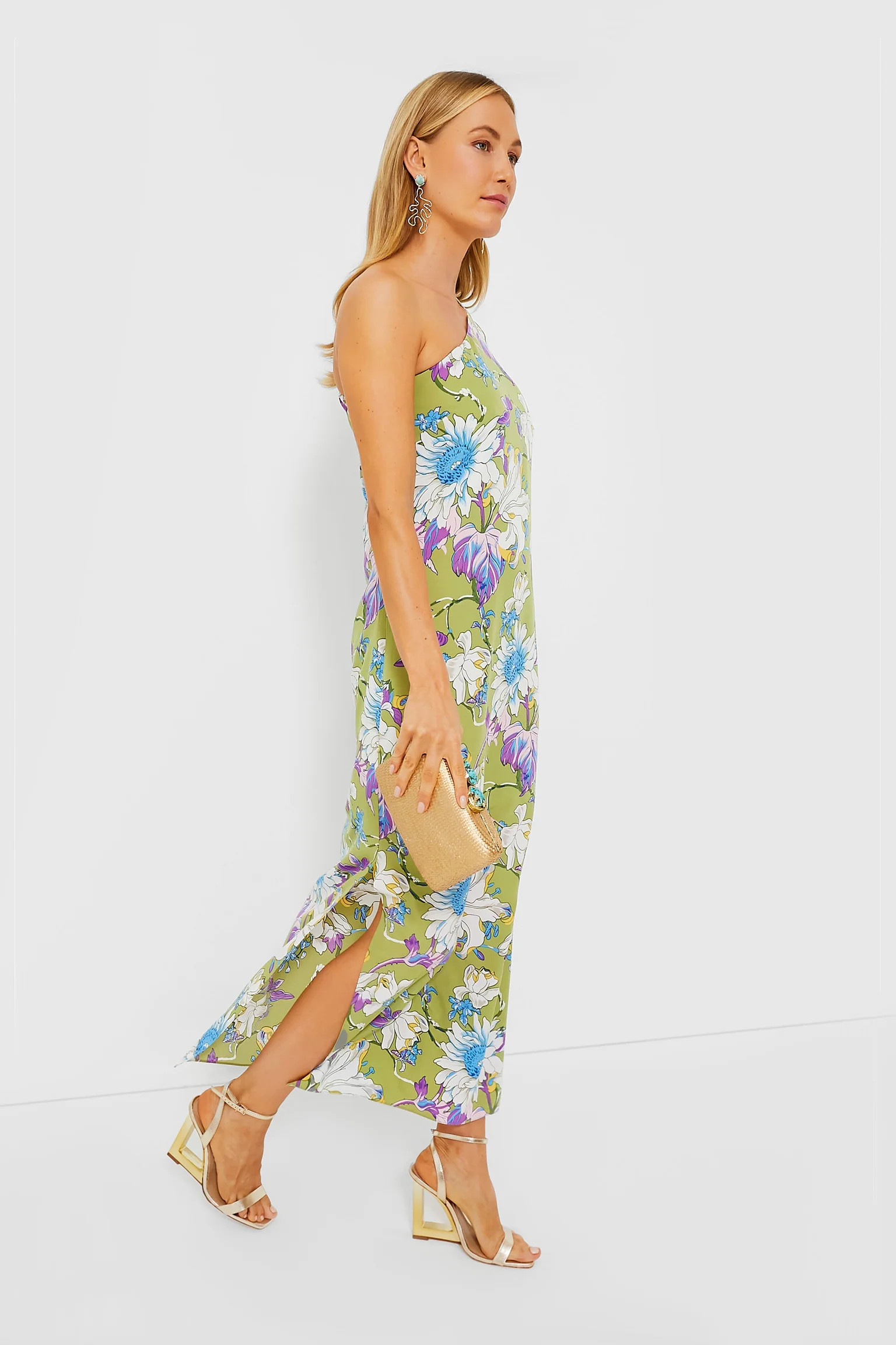 Green Floral One Shoulder Odelia Maxi Dress | Tuckernuck (US)