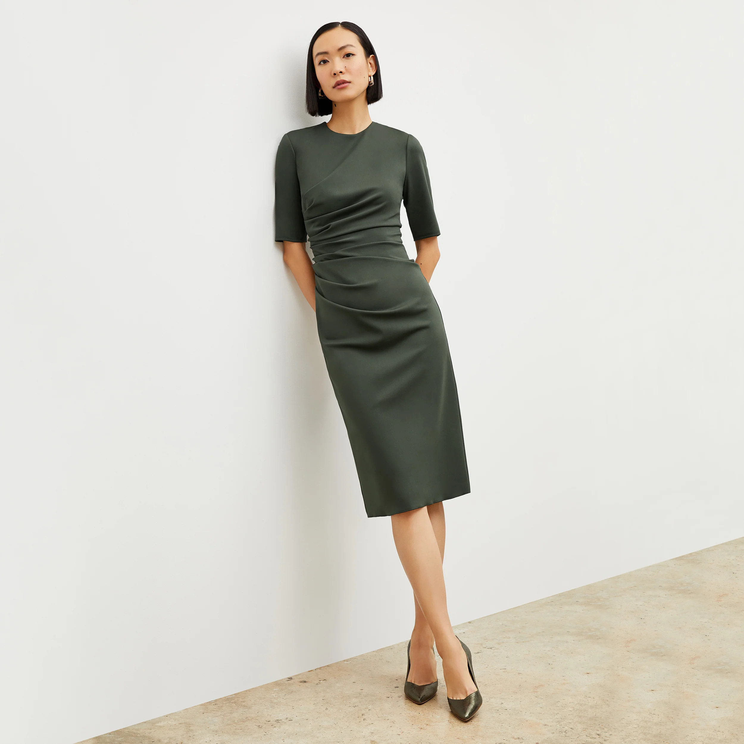 Ciela Dress - Stretch Crepe :: Dark Aloe | MM LaFleur