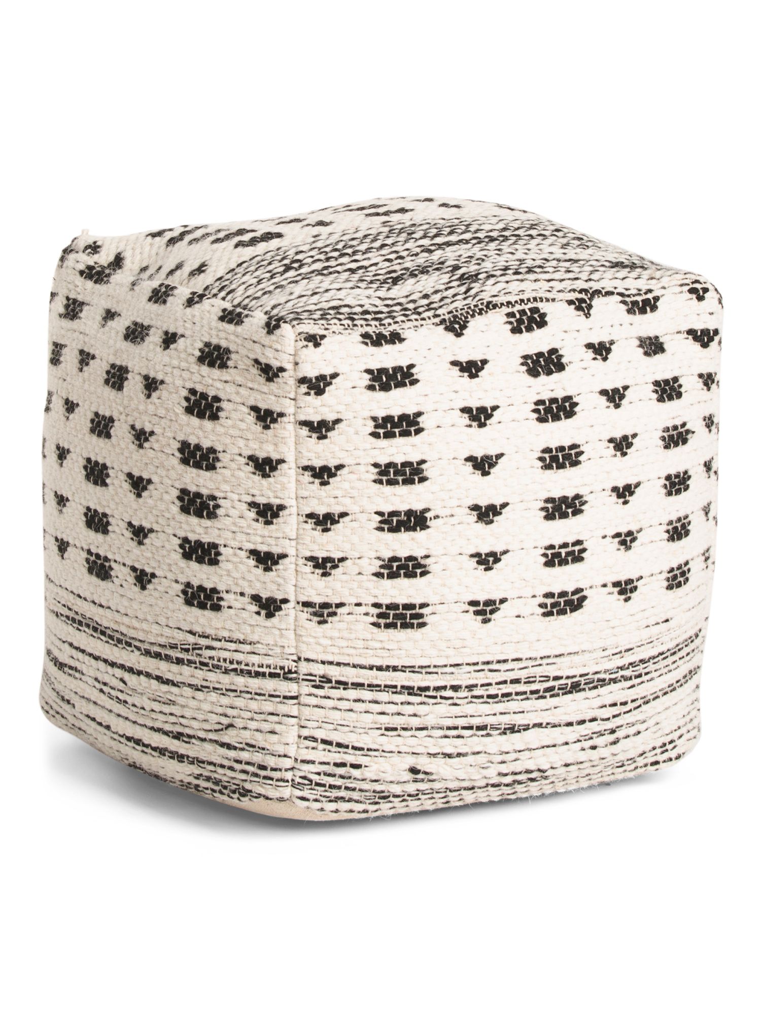 Made In India 16x16 Woven Wool Blend Pouf | TJ Maxx