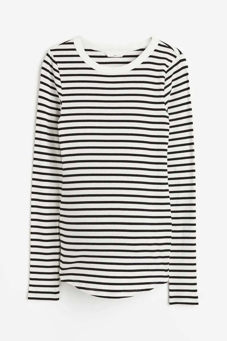 MAMA Ribbed Jersey Top - Light khaki green/striped - Ladies | H&M US | H&M (US + CA)