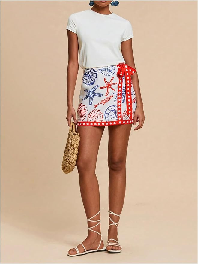 MAKEMECHIC Women's Summer Boho Wrap Mini Skirt Beach Vacation Short Skirts | Amazon (US)