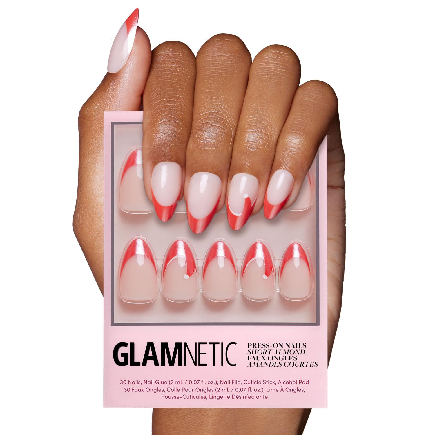 Glamnetic Press On Nails - Mrs. Claus | Semi-Transparent Red French Tip Santa Hat Short Almond Fa... | Amazon (US)