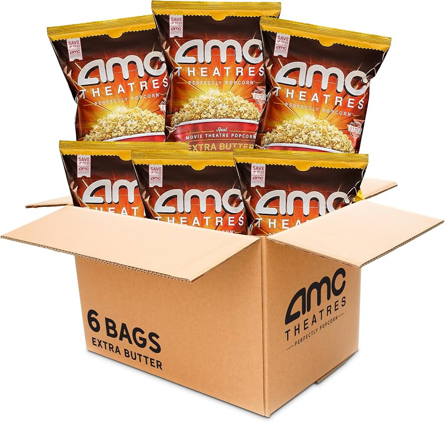 AMC Theatres Ready to Eat Popcorn, Extra Butter, 5.2 oz, 6 Count | Amazon (US)