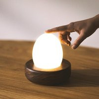 Touch Control Portable Hardwood Egg Lamp // Minimalist Modern Japandi Wooden Ambient Dimmable Rechargeable Nightlight | Etsy (US)