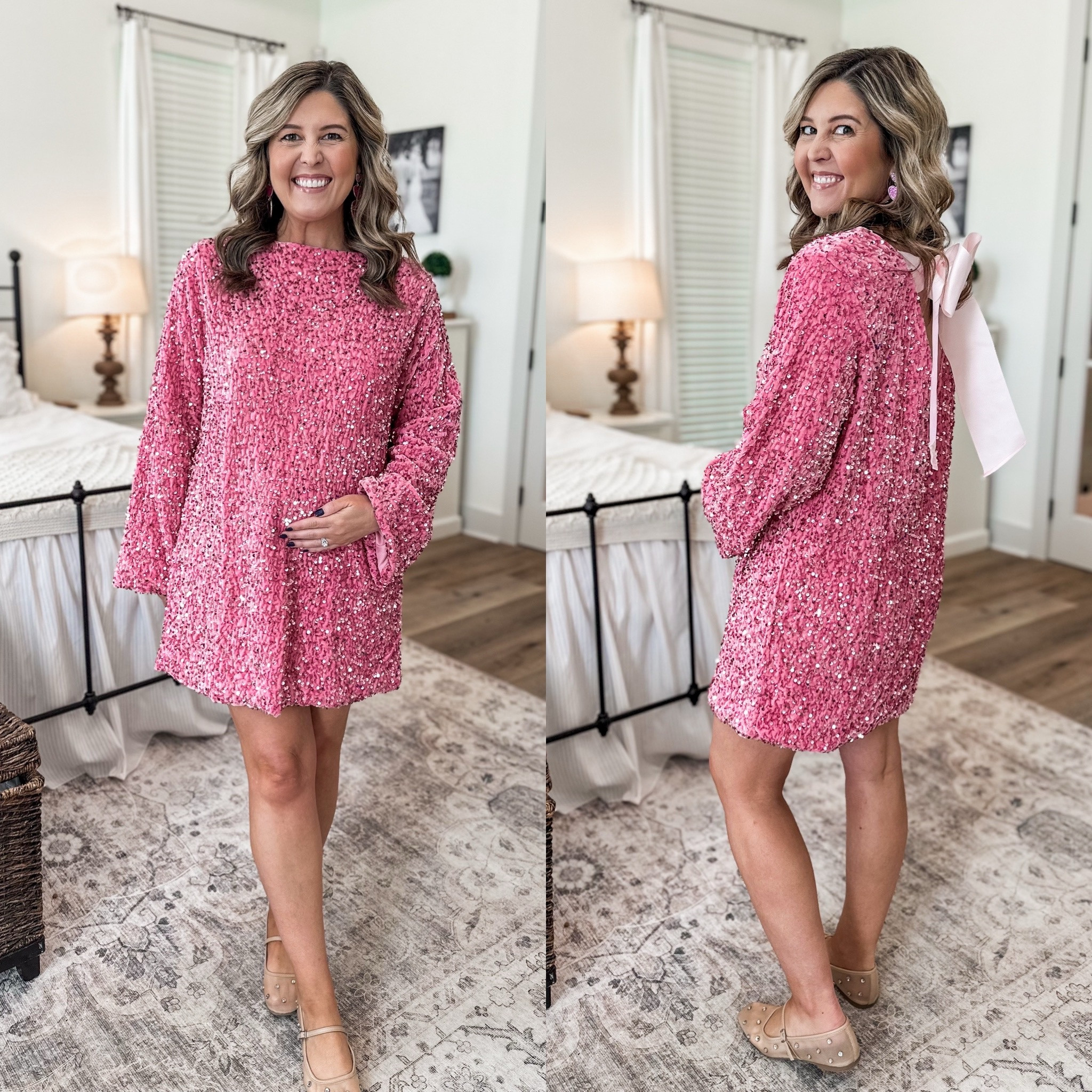 Eras Tour Outfit Idea🩷✨ 
Runs short (I’m 5’1 and the length works but may be a little too short if you’re taller than me)

Eras outfit ideas, lover era, eras tour outfit, sequin dress, bow dress, Taylor swift concertt

#LTKFindsUnder50 #LTKBump #LTKParties