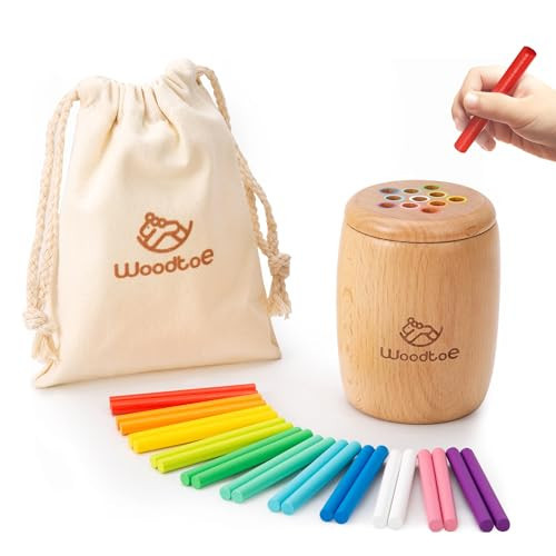 Woodtoe Montessori Color Sorting Toy, 11 Colors Montessori Sticks, Preschool Learning Activities for 1 2 3 Year Old, Sensory Toys for Toddler, Fine Motor Skills 1st Birthday Gifts for Boys and Girls | Amazon (US)