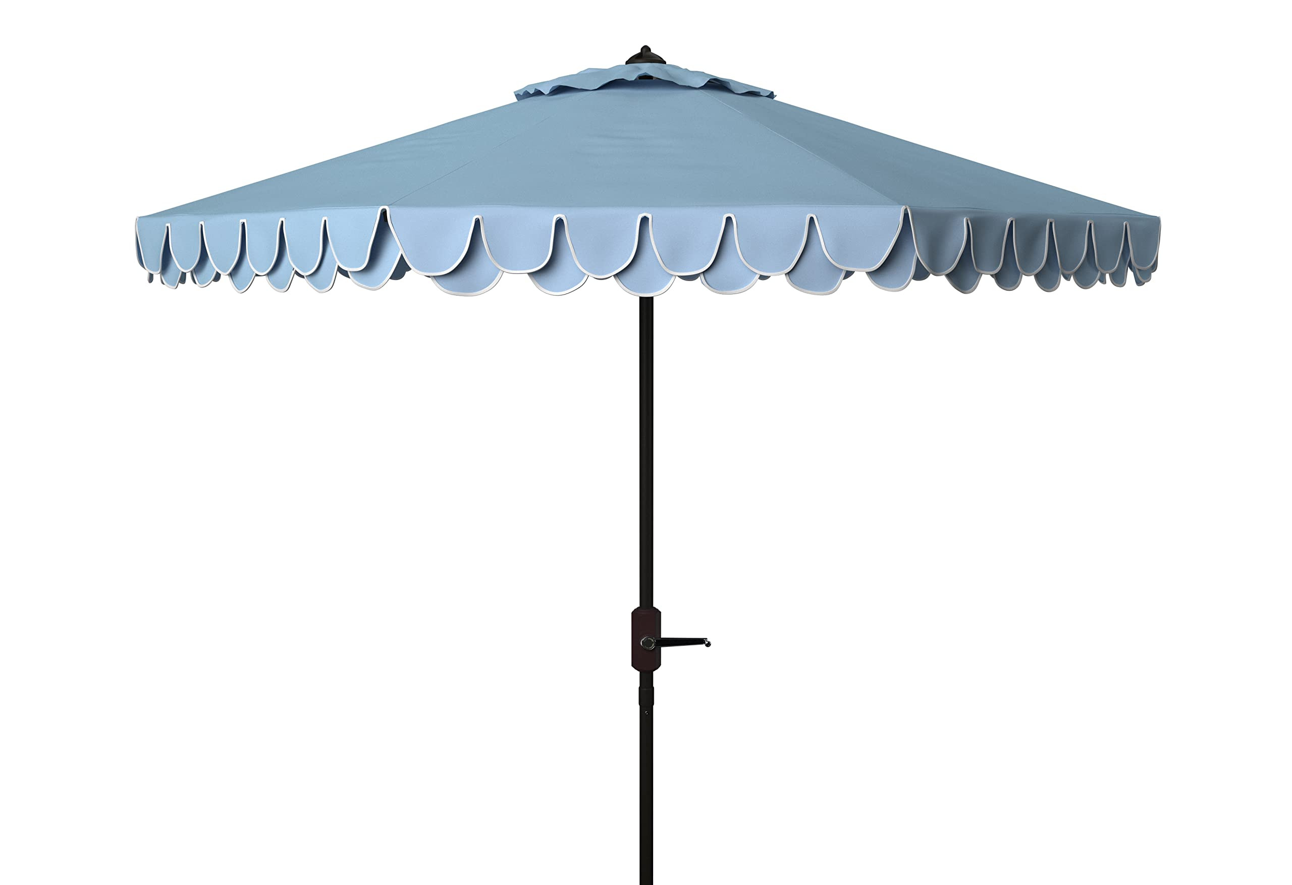 SAFAVIEH 9ft Outdoor Patio Umbrella, Round, Valance, Baby Blue & White Trim, Auto Crank Tilt, UV ... | Amazon (US)