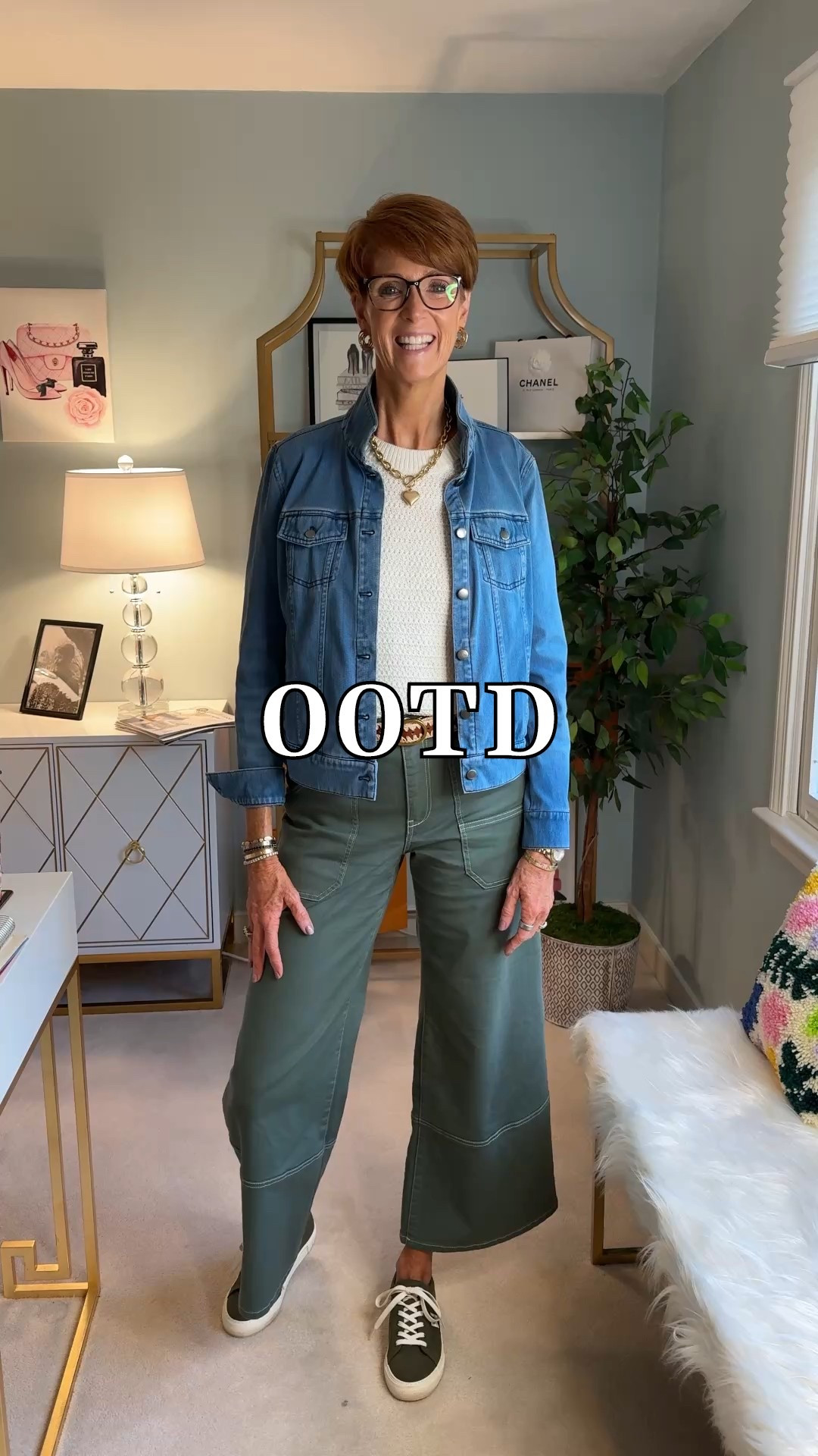 I am your resource for timeless, everyday elevated fashion for women over 40 (and tall women)
For reference, I am 55 years old; I am 6’1”. I have a 35” inseam. I wear a small or medium in most tops, an 8 or a 10 in most bottoms, an 8 in most dresses, and a size 9 shoe. 

Short sleeve sweater: Loft: size medium
Denim Jacket: size medium
Olive pants: Anthropologie: size 29

Ootd, green pants, elevated basics, casual ootd, denim jacket, style your denim jacket, everyday sneakers, style over 50, over 50 ootd 

Over 50 fashion, tall fashion, workwear, everyday outfits, timeless outfits, Classic Outfits, spring outfit, travel outfit, vacation outfit,  jeans, office outfit

#LTKFindsUnder100 #LTKStyleTip #LTKOver40