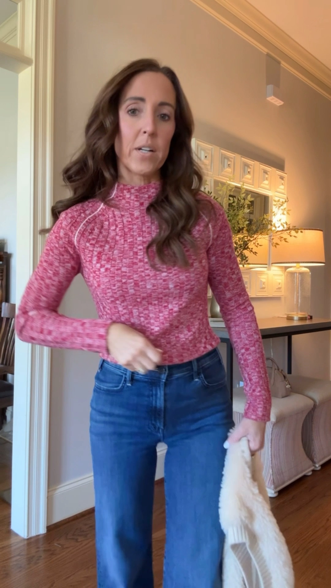 Marled mock neck ribbed sweater. Outfit of the day. What I’m wearing. 
Top XS. Jeans TTS. 

#LTKOver40 #LTKSeasonal