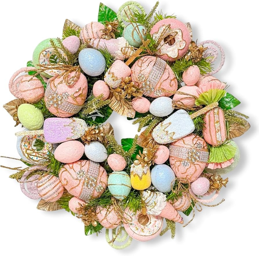 Holiday Tree Easter Pastel Sweet Wreath – Handcrafted Easter Wreath with Jeweled Eggs, Popsicle... | Amazon (US)