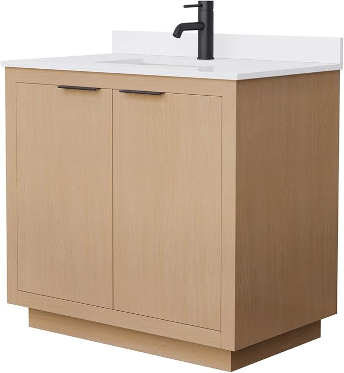 Maroni 36 Inch Single Bathroom Vanity in Light Straw, White Cultured Marble Countertop, Undermoun... | Amazon (US)