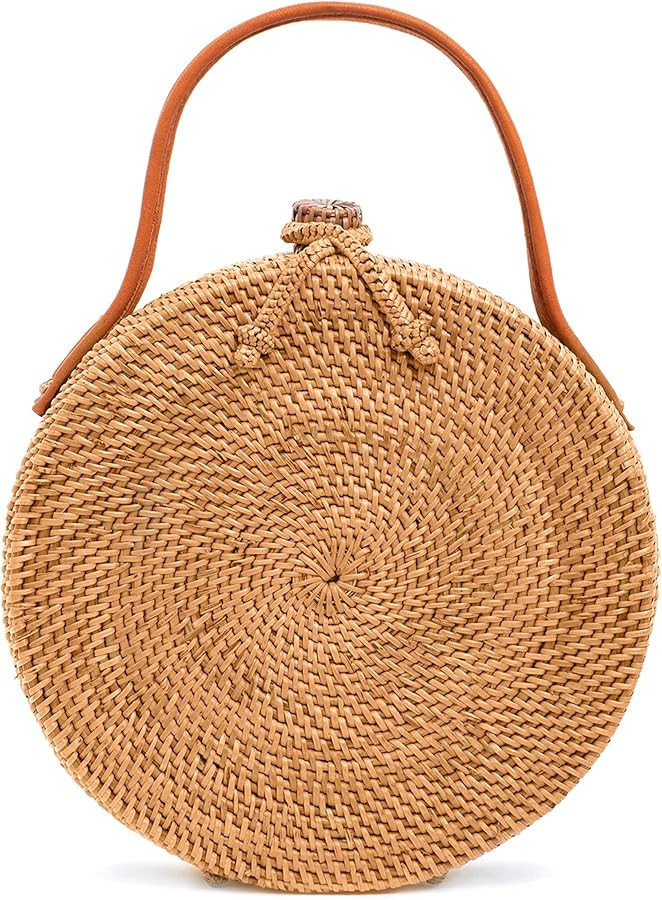Novum Crafts Round Rattan Bag for Women - Handmade Ata Wicker Woven Purse - Circle, Square, Oval ... | Amazon (US)