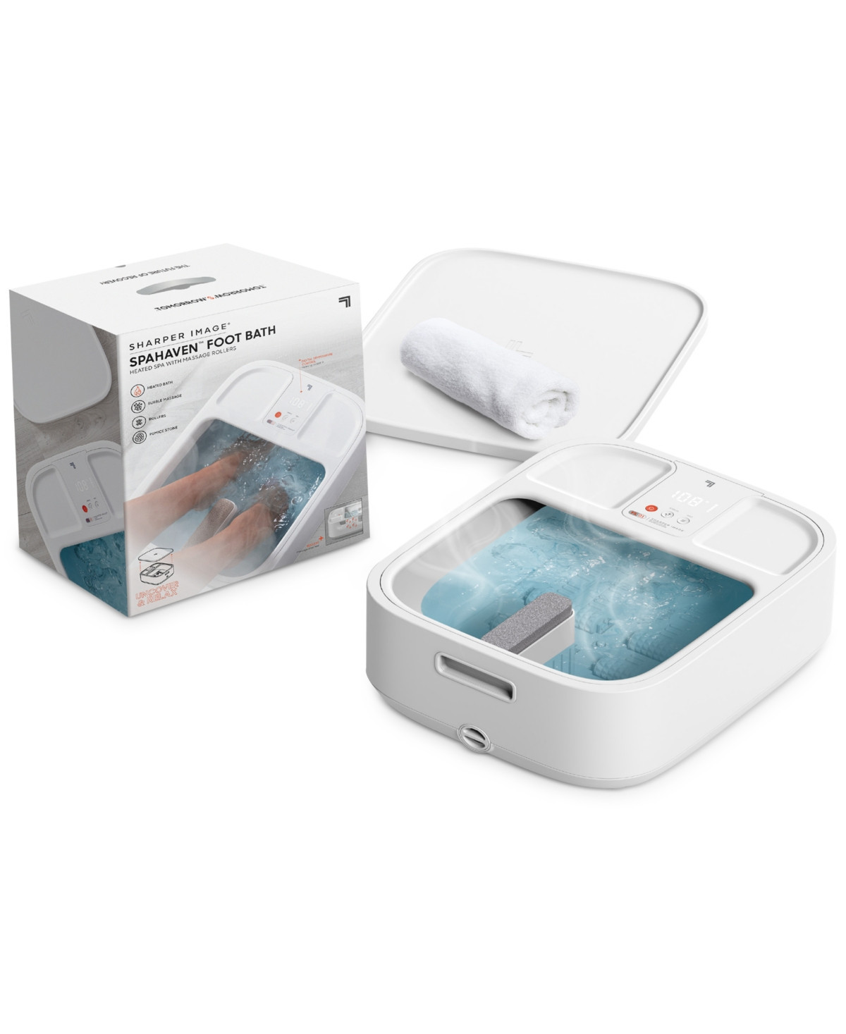 Sharper Image Spa Haven Foot Bath, Heated with Rollers and Lcd Display - White | Macy's