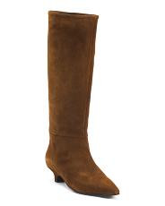 Suede High Shaft Boots With Kitten Heel For Women | TJ Maxx