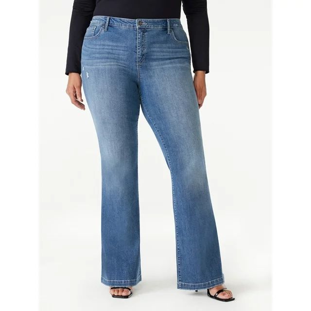 Sofia Jeans Women's Plus Size Melisa Flare High Rise Light Distressed Jeans, 32.5" Inseam, Sizes ... | Walmart (US)