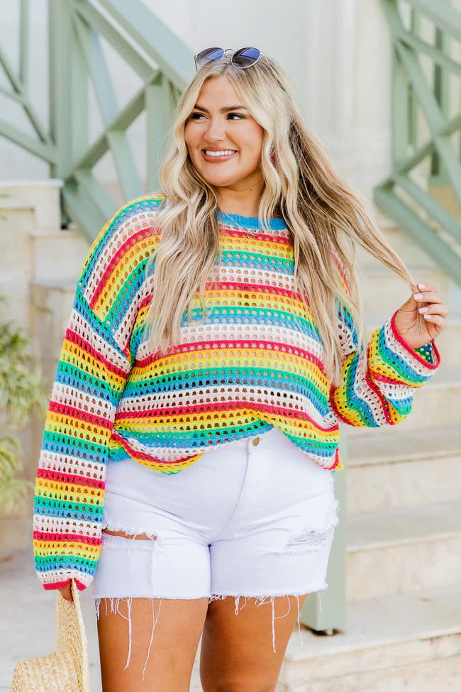 Chasing Rainbows Crochet Sweater FINAL SALE | Pink Lily