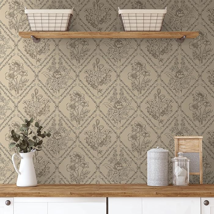 Toduso Peel and Stick Wallpaper Vintage Wall Paper Boho Contact Paper Brown Floral Removable Wall... | Amazon (US)