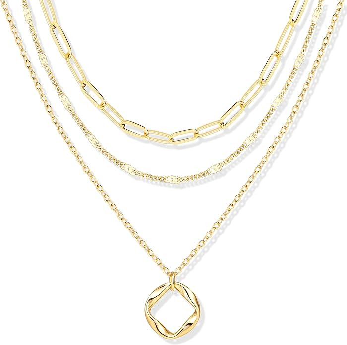 Layered Gold Necklaces for Women,Stackable Dainty 14K Gold Silver Plated Trendy Circle Paperclip ... | Amazon (US)