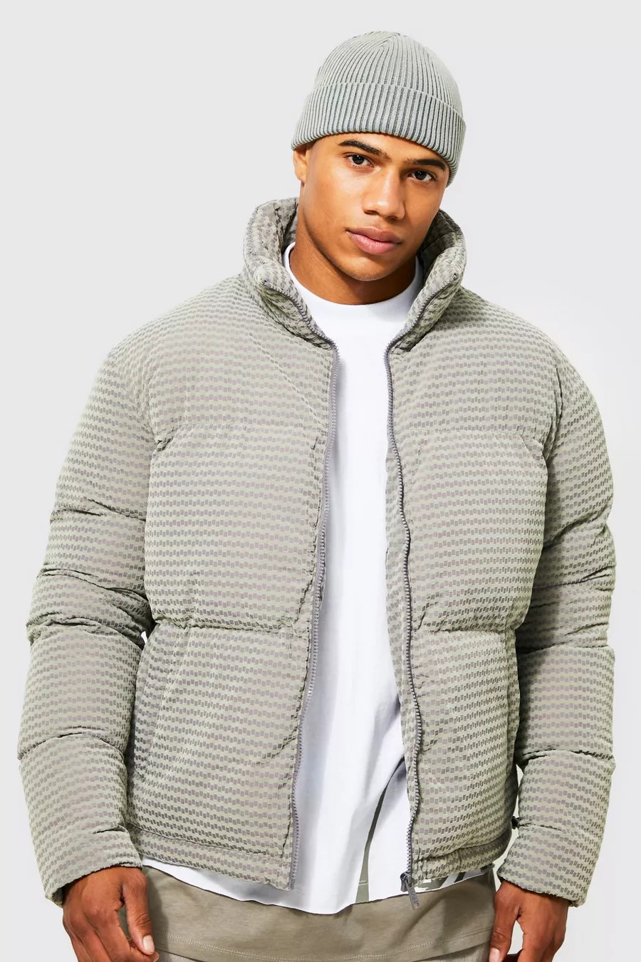 Geruite Gewatteerde Fluwelen 2 Tone Jas Met Hoge Kraag | Boohoo.com (NL)
