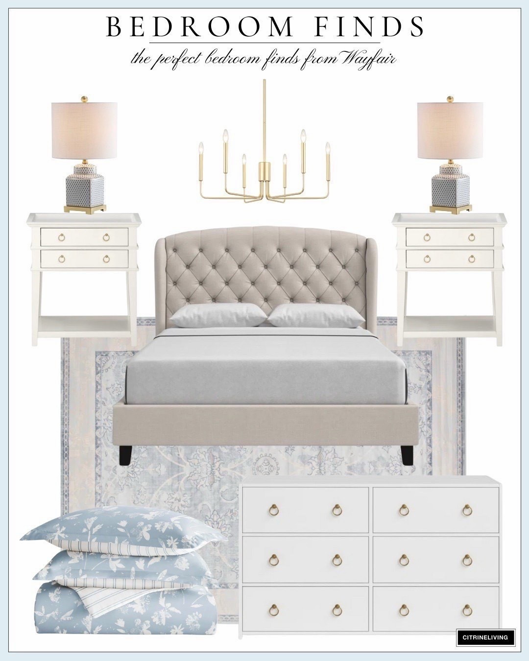 Bedroom finds from Wayfair! Nightstand, dresser, bedroom light fixture, bedside lamp, bedspread, bedding, area rug, master bedroom, bedroom finds.

#LTKHome #LTKSeasonal