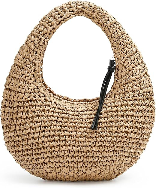 Herald Crescent Straw Handmade Shoulder Handbag for Women, Summer Beach Hobo Raffia Woven Underar... | Amazon (US)