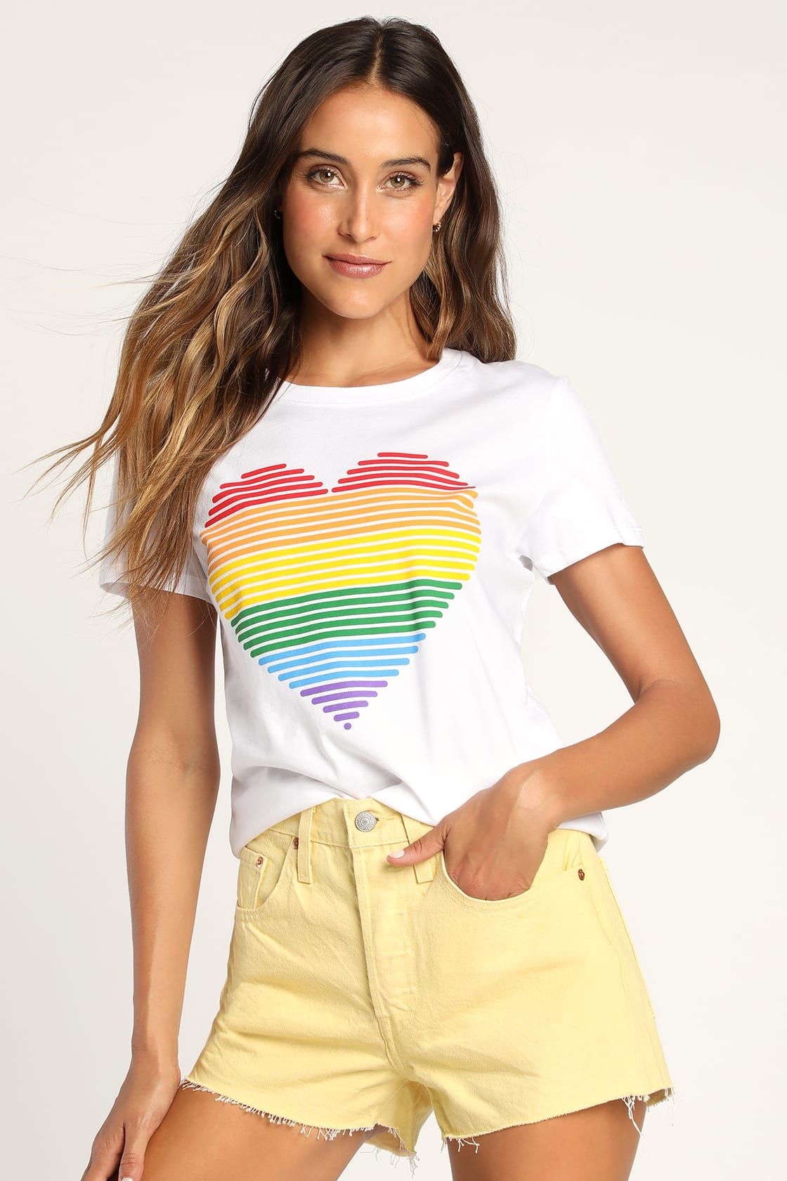 Rainbow Heart White Crew Neck Graphic Tee | Lulus (US)