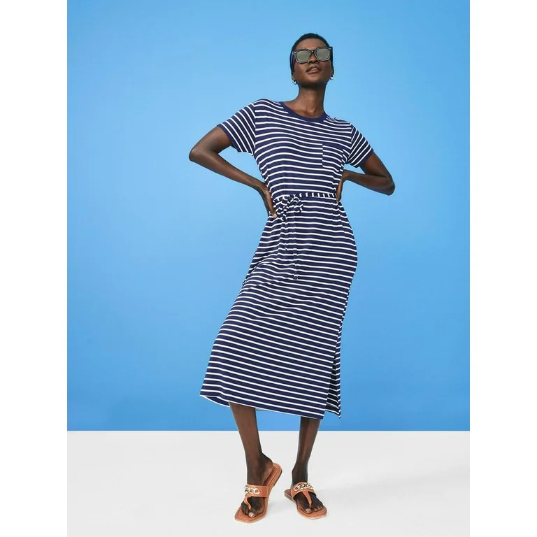 Time and Tru Women's Belted Knit Dress with Side Slits, Sizes XS-XXXL | Walmart (US)