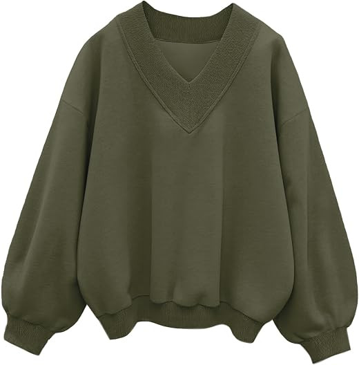 Hilinker Womens V Neck Oversized Sweatshirts Long Sleeve Pullover | Amazon (US)