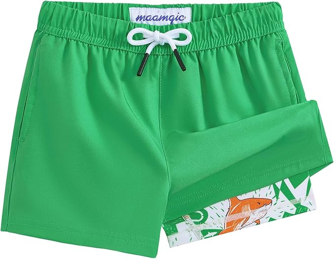 maamgic Boys Swim Trunks with Compression Liner 4-Way Stretch Quick Dry Bathing Suit Toddler Beac... | Amazon (US)