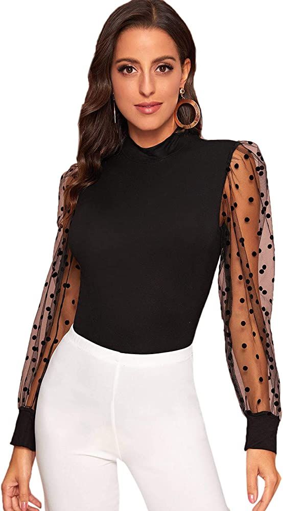 SOLY HUX Women's Sheer Mesh Long Sleeve Slim Fit Top Blouse | Amazon (US)