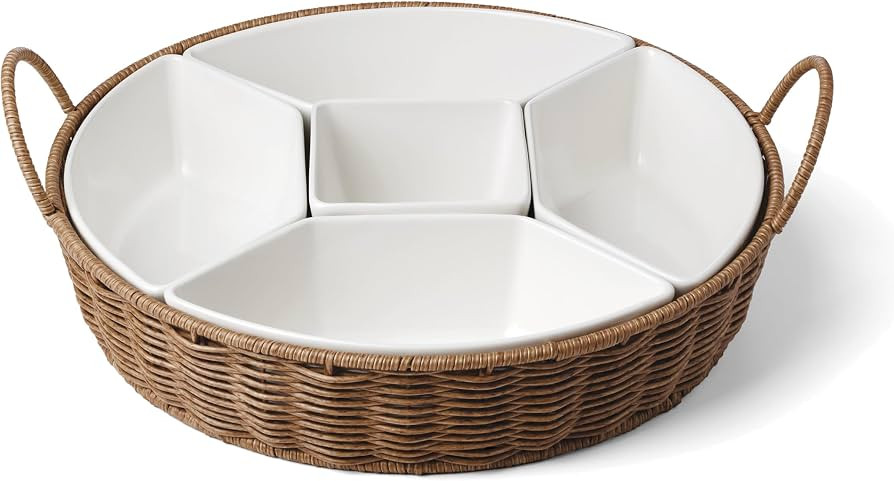 Oneida Divided Serving Tray, Willow & White 6-Piece Serving Set, Stoneware Material, Dishwasher S... | Amazon (US)