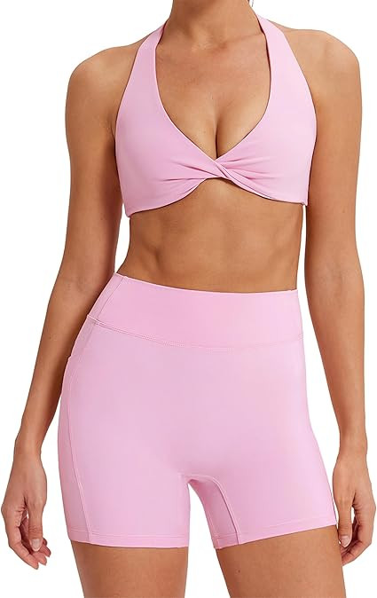 MOOSLOVER Women 2 Piece Workout Sets Halter Sports Bra Tank Top Scrunch Butt Shorts Gym Yoga Outf... | Amazon (US)