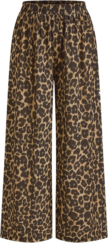 CIDER Leopard Pants Women Wide Leg Trousers Animal Print Mid Waist Elastic Casual Long Pants Stre... | Amazon (US)