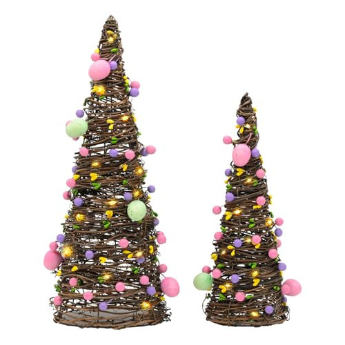 CRCZK 2PACK Easter Rattan Table Tree Decor Lighted Easter Decorations Table Centerpieces Decor Artificial Tree with Led Lights,Eggs&Berries Spring Decorations for Home | Amazon (US)