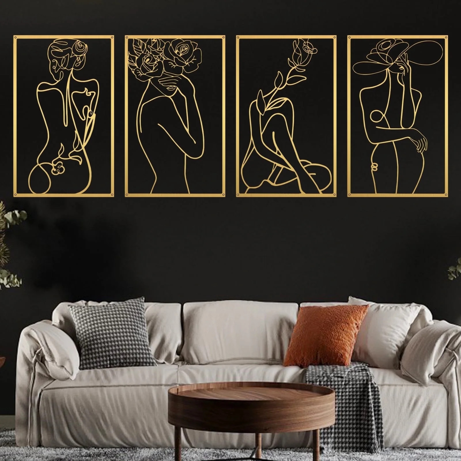 Wall Art Decor for Room Decor, 4 Piece Abstract Metal Wall Art, Female Gold Wall Decor, Minimalis... | Walmart (US)